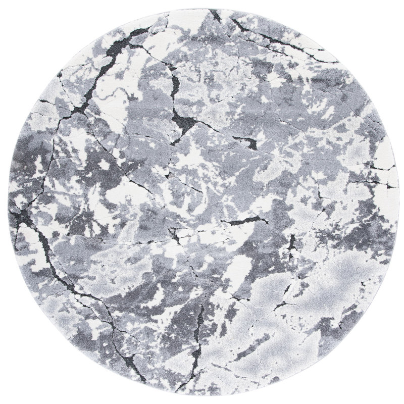 Tapis abstrait gris / ivoire, Rond 6 pi 7 po