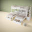 Triple lits superposés peu encombrants, bois de pin blanc avec rangement et tablettes polyvalentes