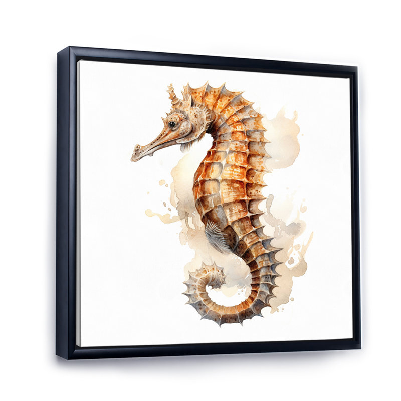 Corail hippocampe II - animaux, art mural sur toile, H 16 po x l 16 po, Cadre flottant noir