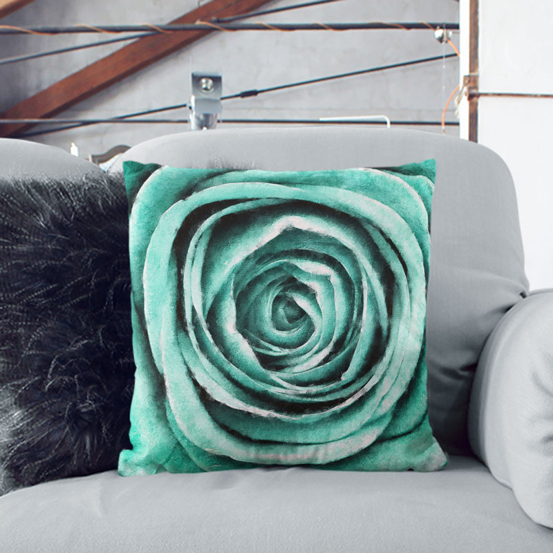 Rose Painting Cushion with Filling, White, 40cm H x 40cm W x 15cm D