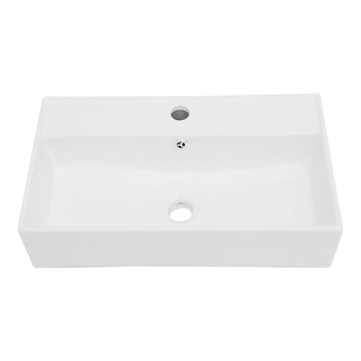 Bathroom Sink - 21X12 Inch White Ceramic Wall Mounted With Single Faucet Hole And Overflow, Stain Resistance, Cool Design , Grand