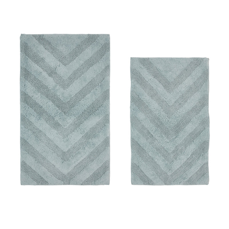 Annaclara Premium 100% Cotton 2 Piece Bath Rug Sets with Non-Slip Backing, Machine Washable, Luxurious Chervon Pattern Super Absorbent & Tufted Weave Bath Mat for Bathroom, Shower, and Tub