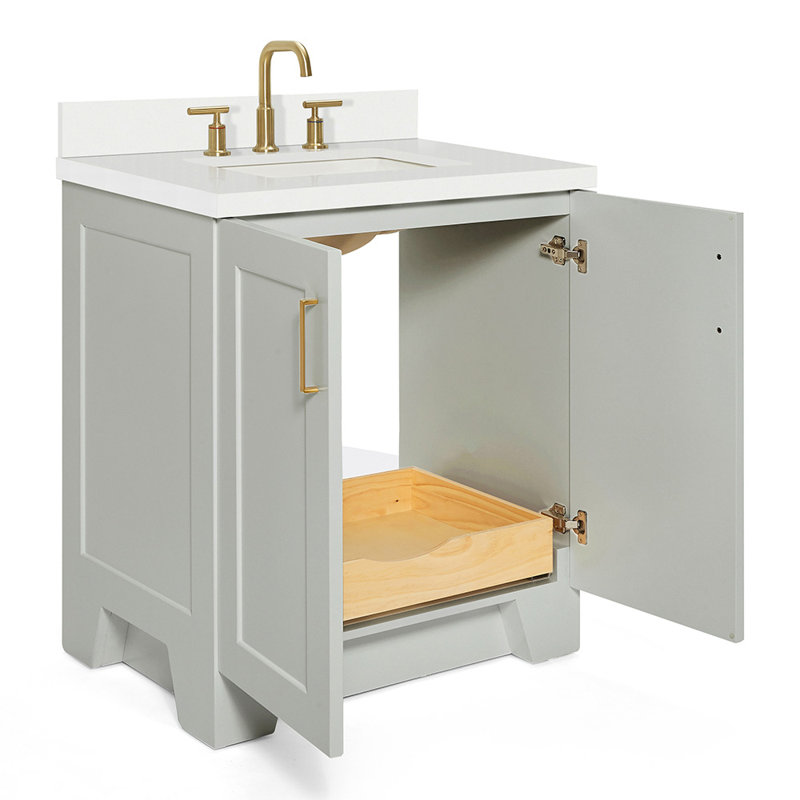 31 IN.  Single Bathroom Vanity, Gray, White Quartz, Rectangle