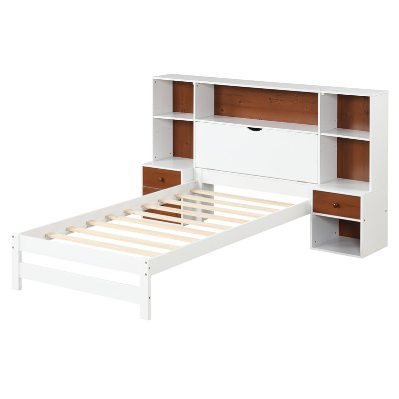 Structure de lit simple avec tête de lit et tables de chevet 7 compartiments et 3 tiroirs Lark Manor ™