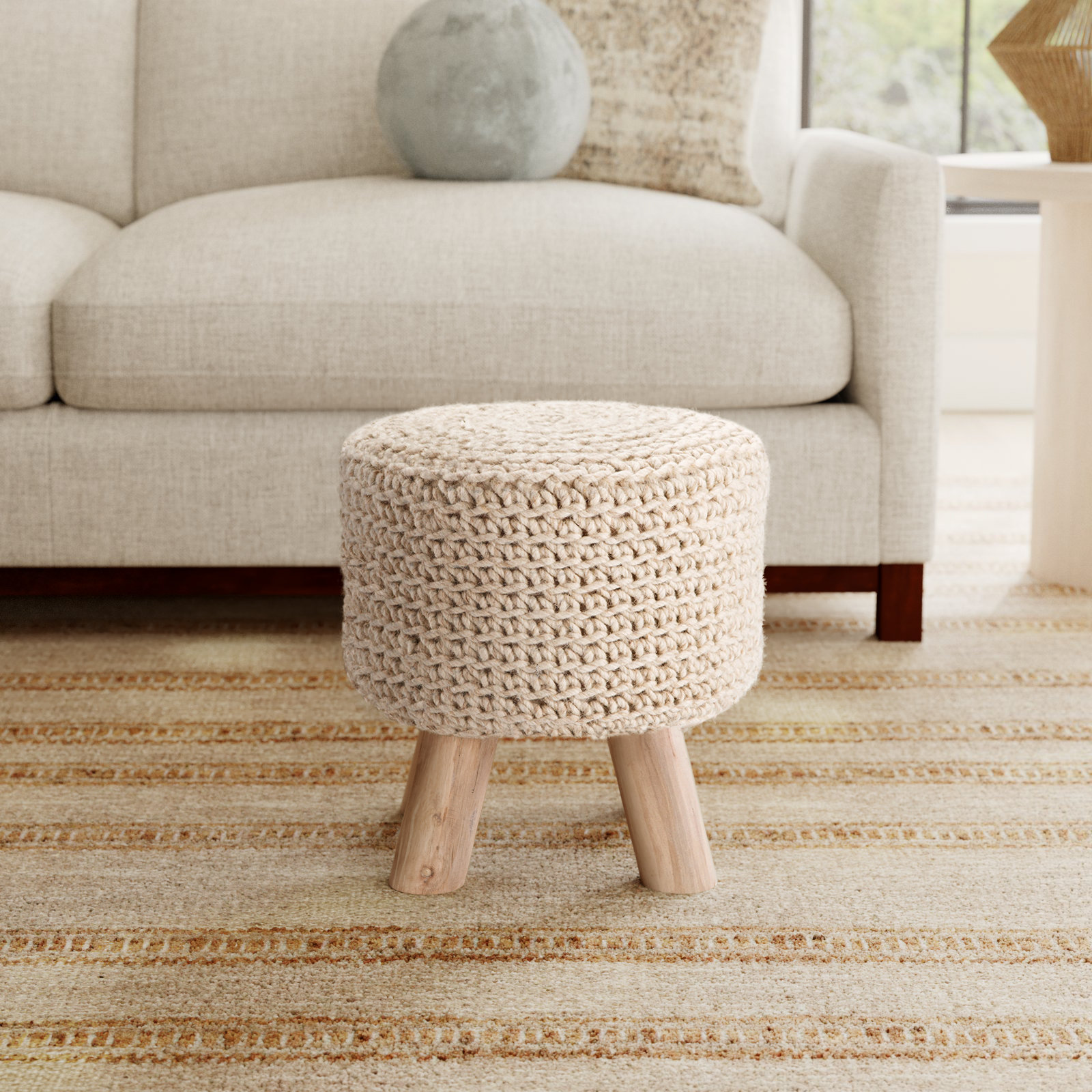 Milnor 16" Ottoman, Cream Wool