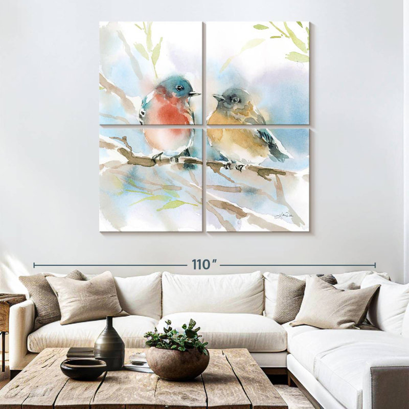 Paire d'oiseaux bleus Brampt au printemps, H 74 po x l 74 po