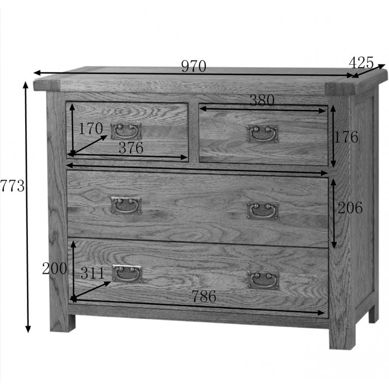 Solid Wood 97cm W 4 - Drawer Chest of Drawers