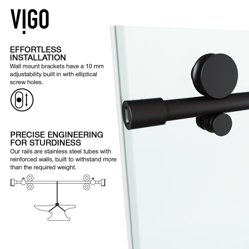 Elan E-Class 56-60" W x 66" H Sliding Frameless Tub Door with 3/8" Clear Glass, Matte Black