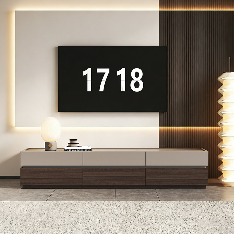 Meuble télé avec tiroirs multiples Living Room, 18.11"H x 82.67"L x 15.74"W, Dark Nut-Brown/Light Gray
