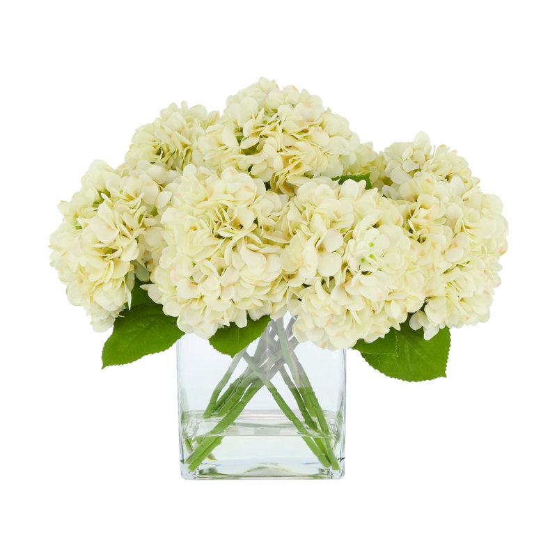 Hydrangea Bouquet In Bubble Glass Vase, Beige