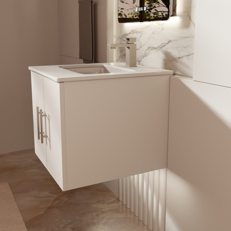 Meuble-lavabo simple 24 po avec plateau Geneva, Blanc lustré, Marbre de culture blanc
