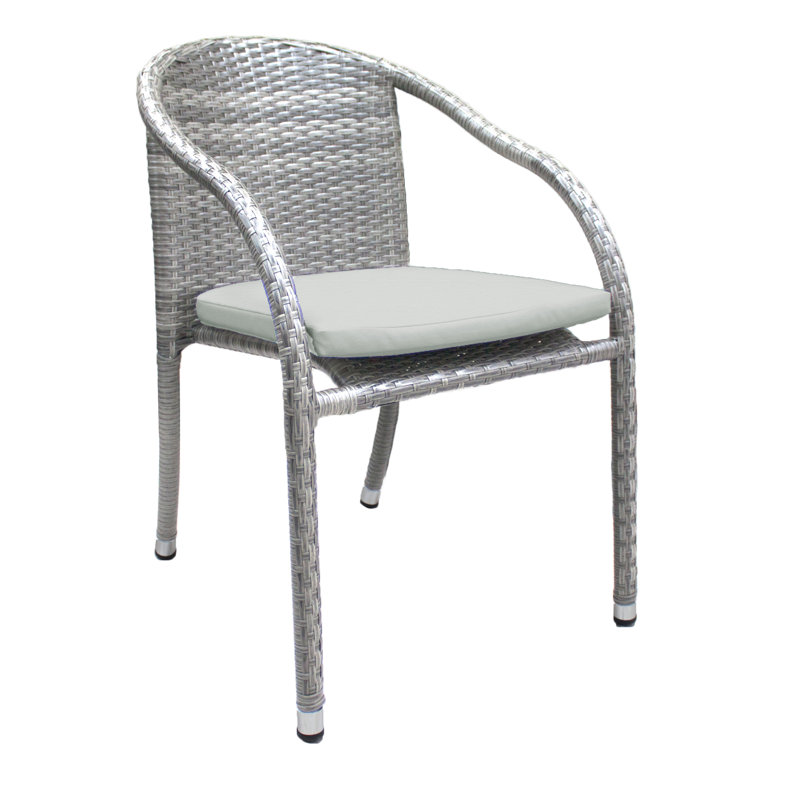Neumark Wicker Outdoor Stackable Dining Armchair with Cushions, Canvas Air Blue Sunbrella® Canvas
