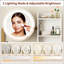 Meuble-lavabo compact avec miroir DEL, 3 modes d'éclairage, prise de courant, tiroir, tablettes et tabouret rembourré pour la chambre à coucher-129950603