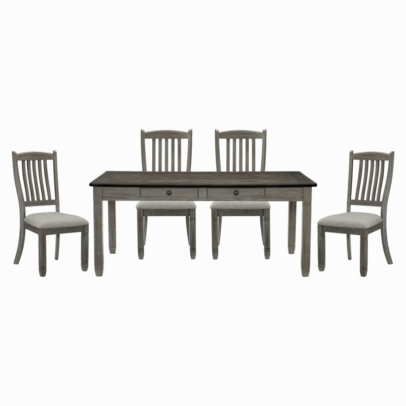 Celie 4 - Person Four Leg Dining Set, Dark Gray, Dark Gray/White, Antique Gray