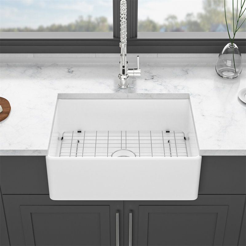 28 White Farmhouse Sink - 28 X 20 X 10 Inch Kitchen Sink Ceramic Porcelain Single Bowl Rectangular Farmer Basin