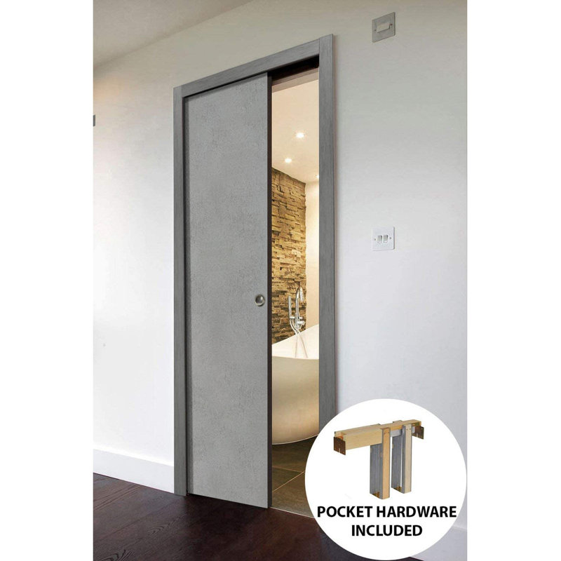 Porte coulissante avec kit Planum 0010, moulures, rail et quincaillerie, en bois massif, pour chambre à coucher, portes robustes - 81 cm x 244 cm