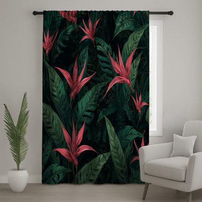 Rideaux de fenêtre à motif de fleurs tropicales roses, voilages et voilages occultants - 1 panneau