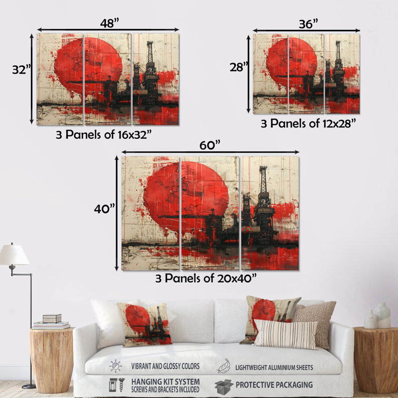 Red Black Petrochemical Pulse Oil Rigs - Oil Rigs / Fields, impression d'art mural, H 28 po x l 36 po x P 1 po