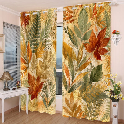 2 pièces avec œillets, rideaux occultants avec œillets d'automne, rideaux en polyester à imprimé botanique d'automne, isolant thermique isolant, réducteur de bruit et protection de la vie privée, habillage de fenêtre obscurcissant pour la chambre à coucher, le salon, la cuisine, décoration intérieure