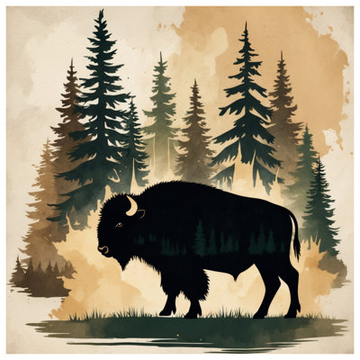 Bison In Forest Scene Bath Mat