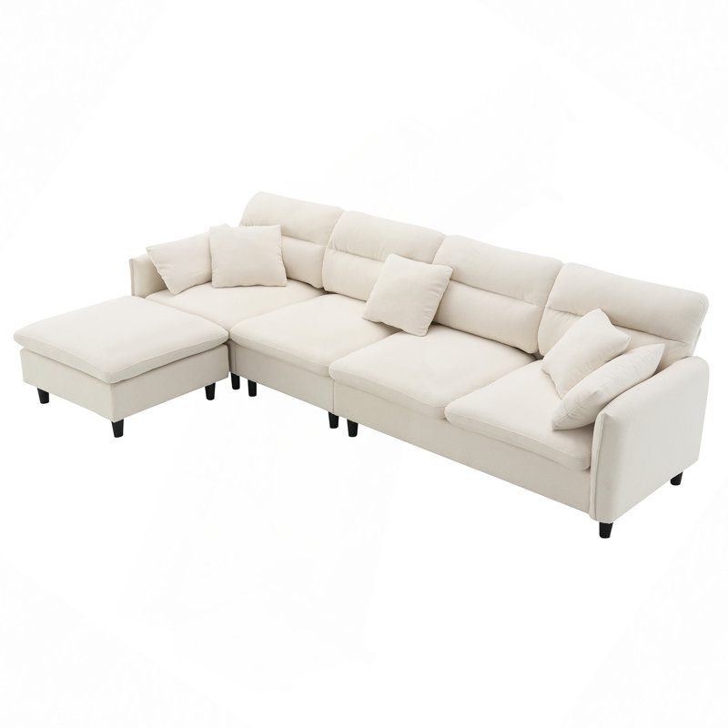 Modern Convertible Sectional Sofa, Beige