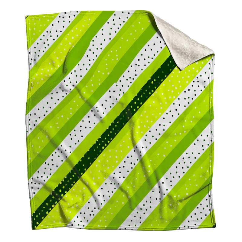 Jeté en molleton Green Stripes - Jetés à motif pour canapés ou lits, L 60 po x H 80 po