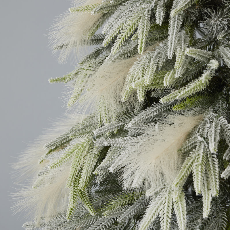9 FT Snow-Dusted Pine and Pampas Christmas Tree with Warm White LED Lights