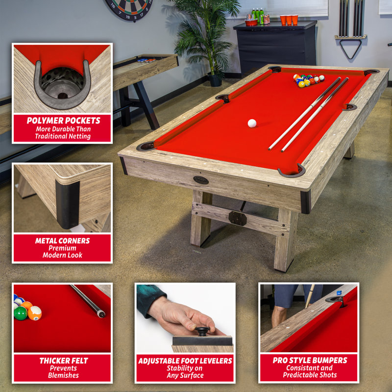 Table de billard GoSports 7 pi avec finition en bois rustique - Table de billard moderne - Accessoires inclus, Brun, Rouge