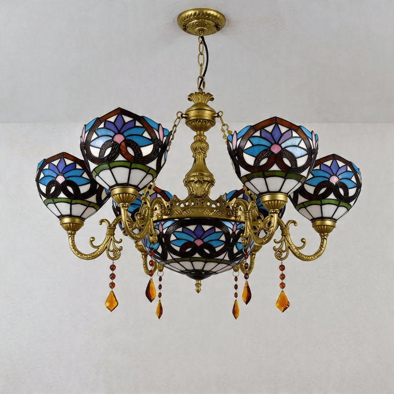 Lustre traditionnel / classique en verre 8 lumières Hebron
