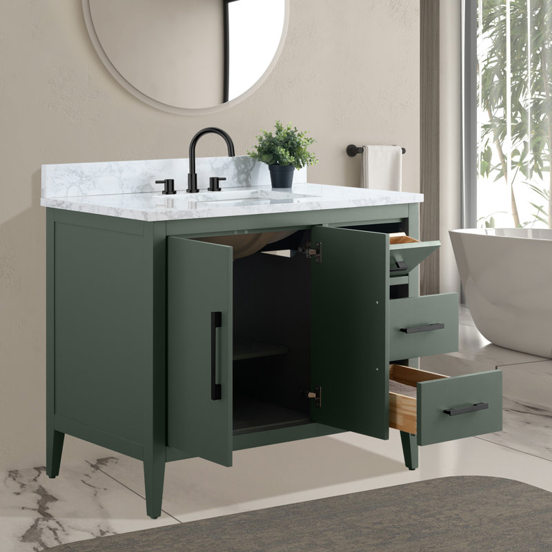 Chambery 42" Single Sink Bathroom Vanity with Engineered Marble Top, Vintage Green, Matte Black
