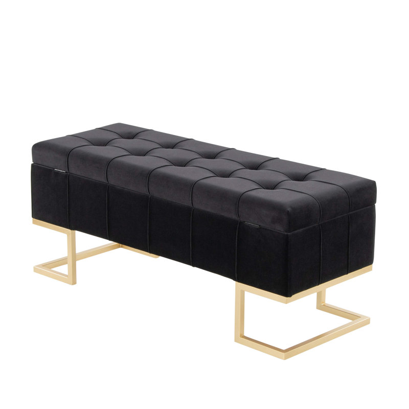 Banc de rangement en métal doré et velours noir