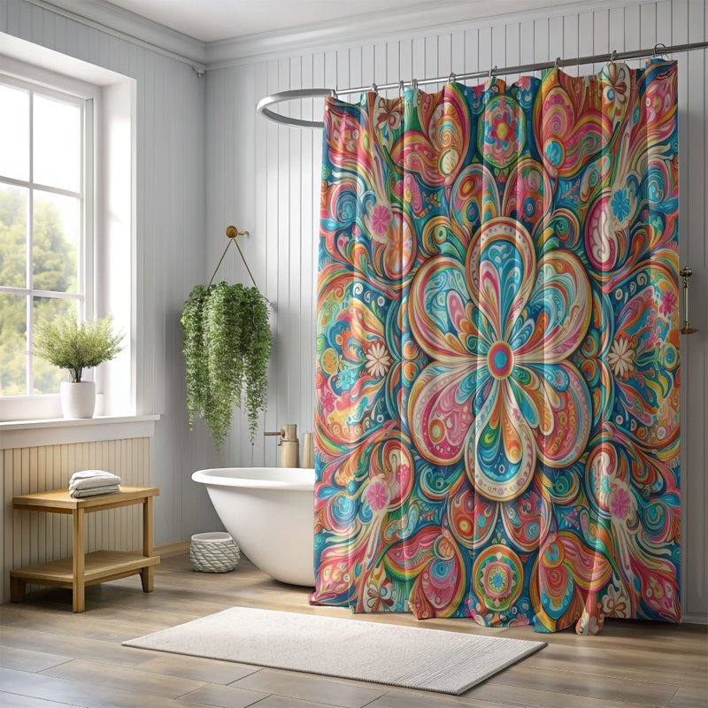Rideau de douche standard 1 pièce Flower Power, H 74 po x l 71 po