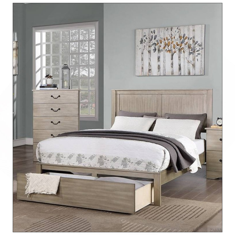 Mobilier de chambre à coucher de style rustique avec panneau à deux panneaux et très grand lit rectangulaire
