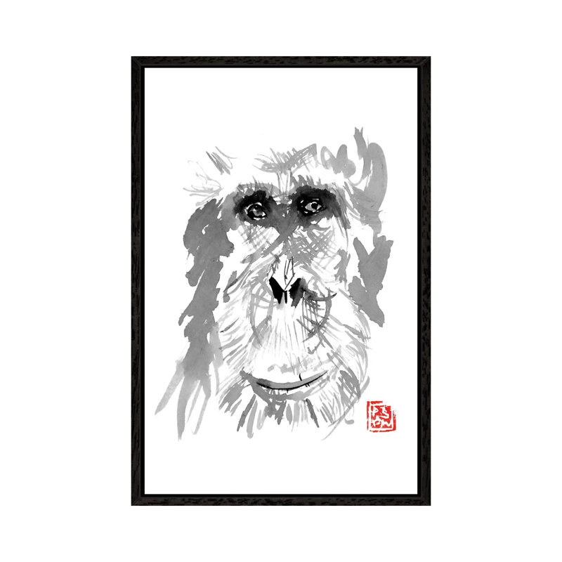 Old Orangutan by Péchane - Print on Canvas, 152.5 cm H x 101.5 cm W, Black Framed