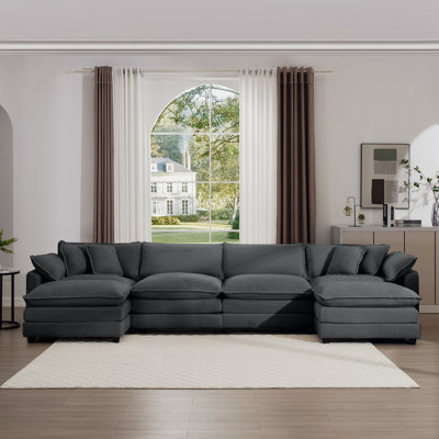 Canapé en velours côtelé 4 places avec 3 repose-pieds en velours côtelé, fauteuil de bureau confortable, facile à assembler avec 2 coussins et 4 coussins décoratifs