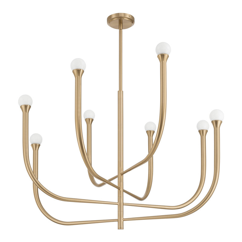 Lustre 8 lumières en laiton 36 pouces avec abat-jour en verre opale Levacy