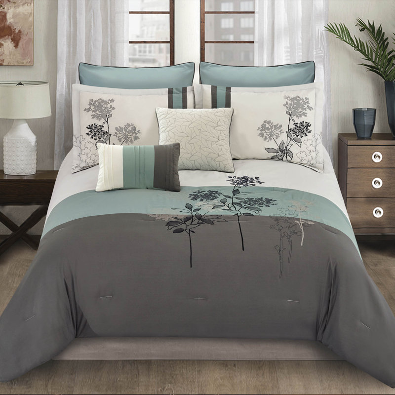 Emilie King Gray and Teal Microfiber Comforter Set