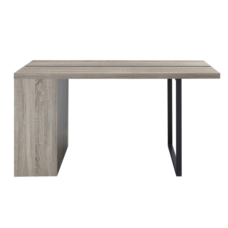 Grey Oak And Black Rectangular Table For Various Settings, Metal Inlay Stable Legs Modern Table, With Functional Storage