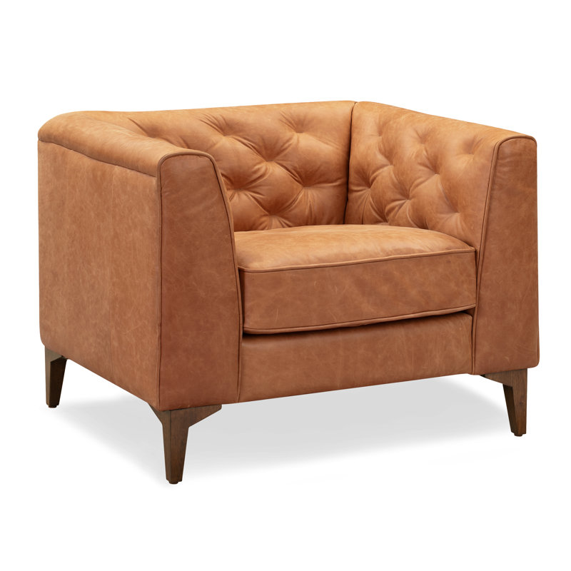 Méridienne en cuir véritable Essex, Cuir véritable brun clair cognac