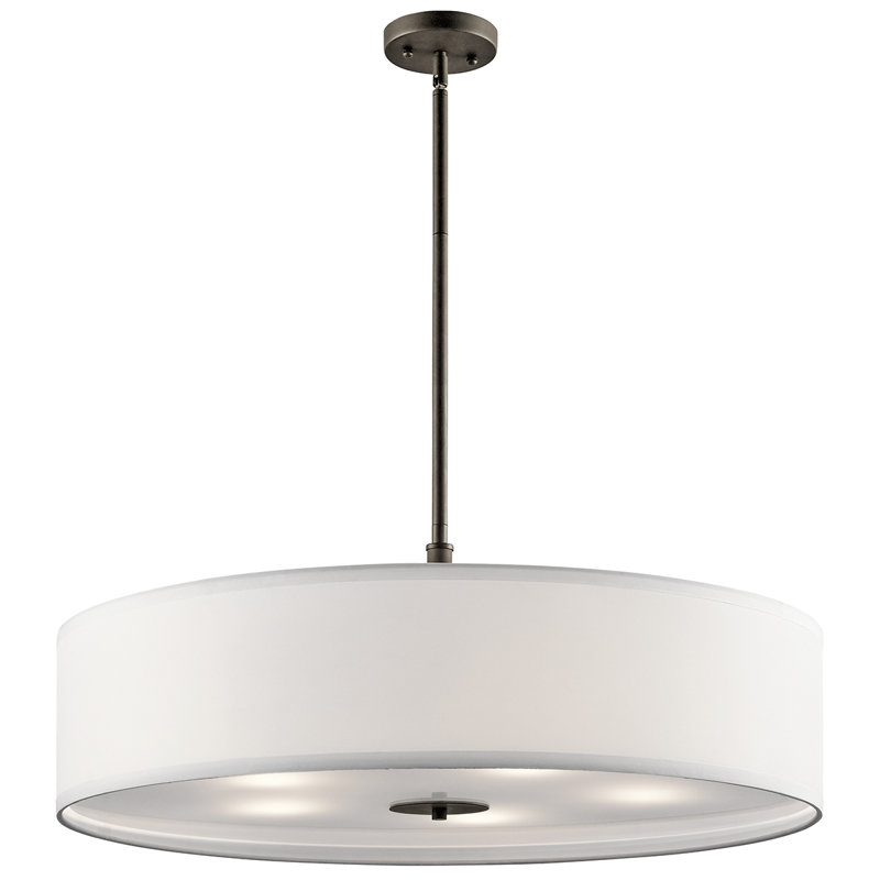  Lustre tambour 5 lumières à abat-jour, Bronze vieilli