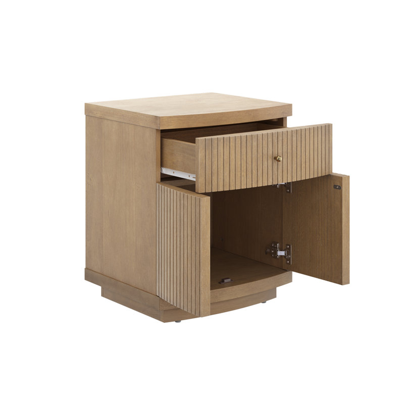 Fluted Bedside Table With Drawer And Cabinet Stroage, Individual