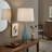 Modern Coastal Aqua Glass Table Lamp Set of 2 with White Linen Shades, 30" Tall