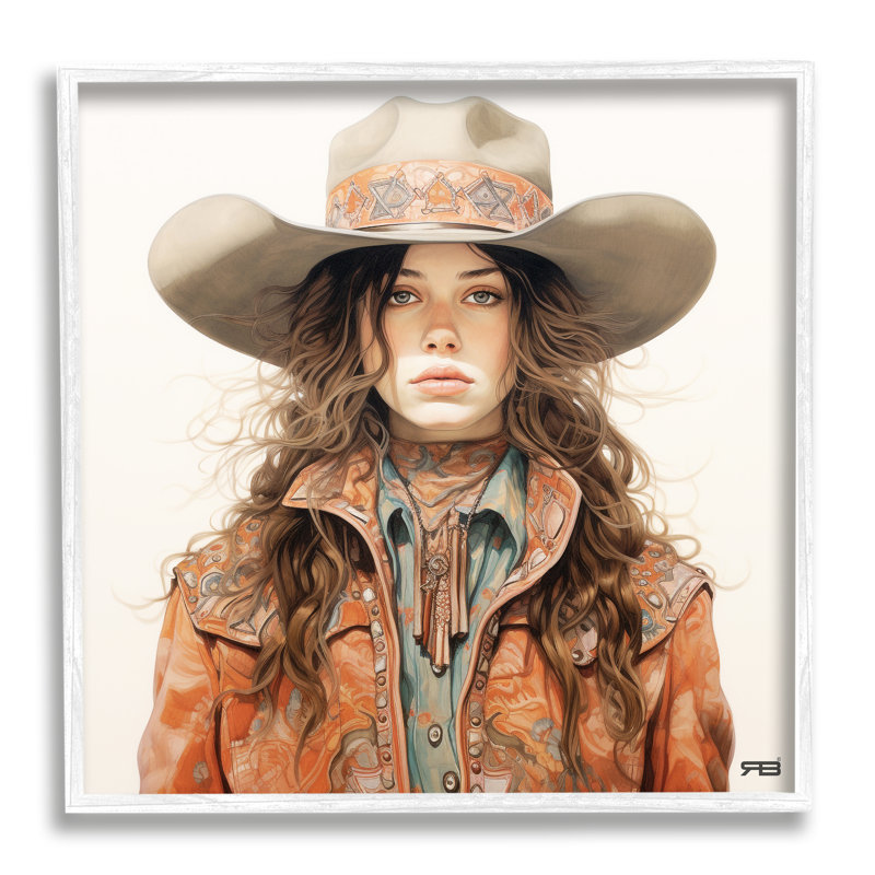«Boho Cowgirl Paisley» par RB, impression sur toile, Giclée encadrée blanc bord de mer, H 24 po x l 24 po