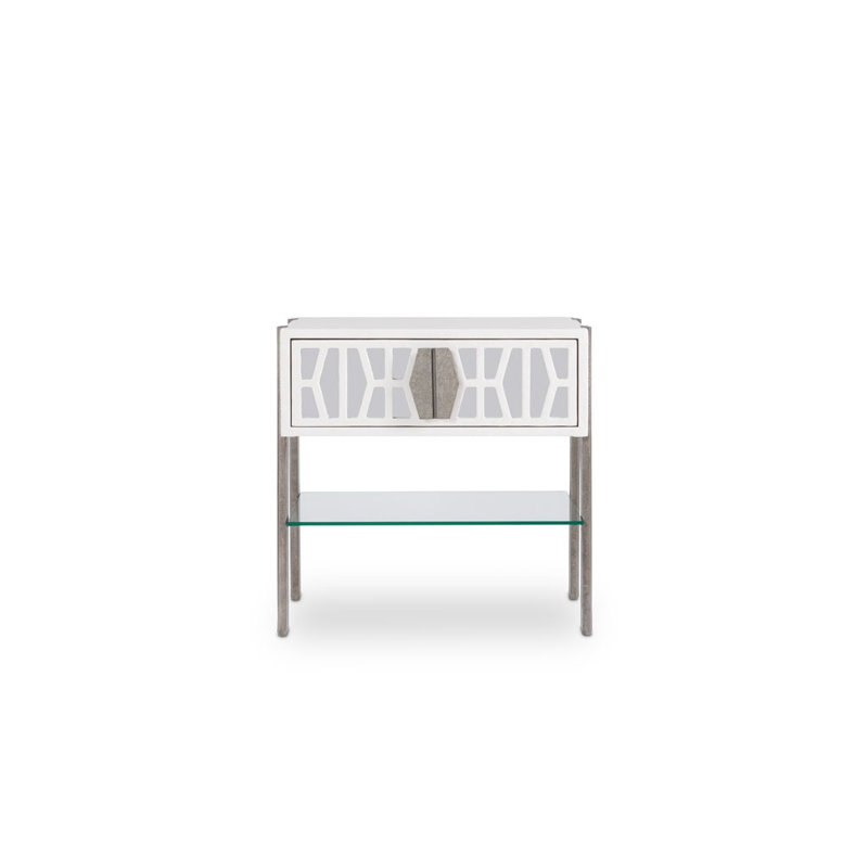 Cambridge 1 - Drawer Solid Wood Nightstand, Santorini White/Antique Silver