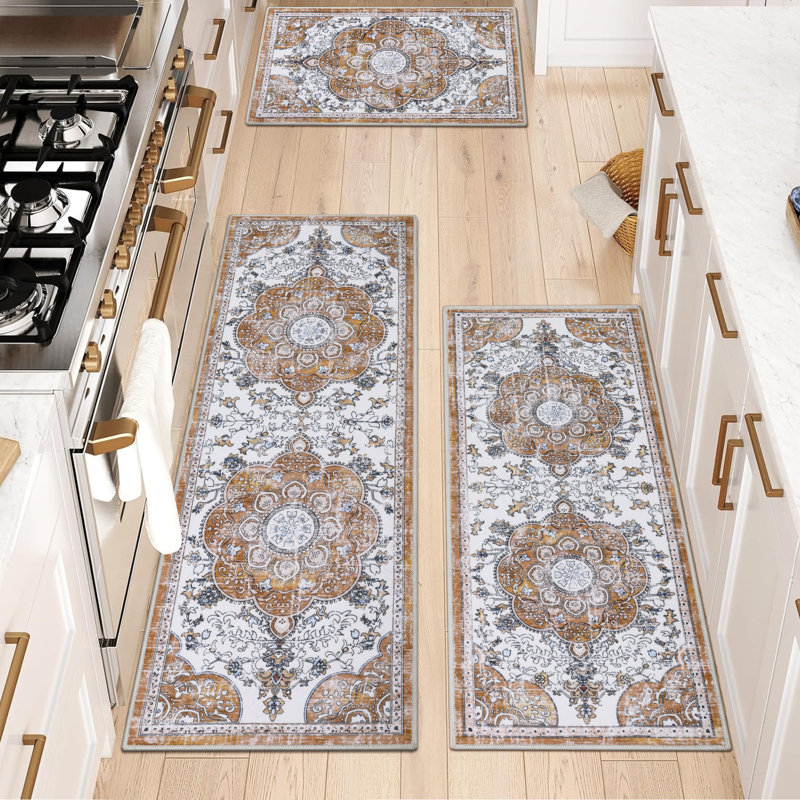 Machine Washable Non-Slip Kitchen Mat, Brown/Orange