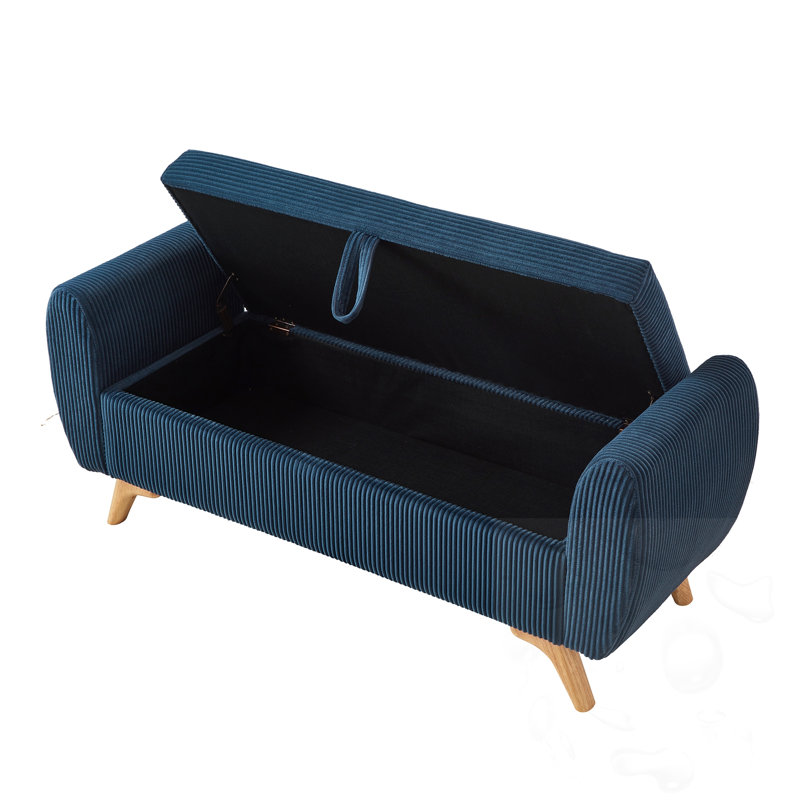 Banc rembourré avec rangement, Bleu, Bleu