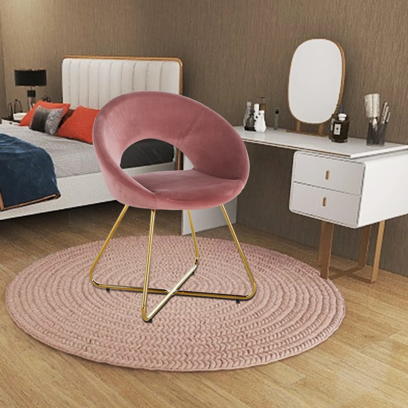 Chaises modernes en velours rose moderne 2 - Chaise d'appoint confortable pour le bureau, tissu pour espace de travail, 2 pieds de terrasse stables, balcon relaxant, look élégant de patio, matériaux