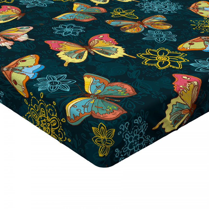 Full Size Blue Microfiber Butterfly Print Fitted Sheet