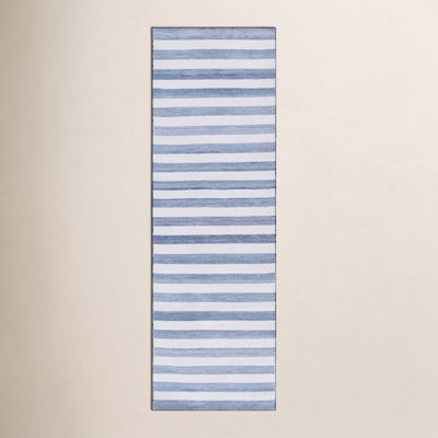 Rockaway Blue Hand-Woven Striped Outdoor Rug