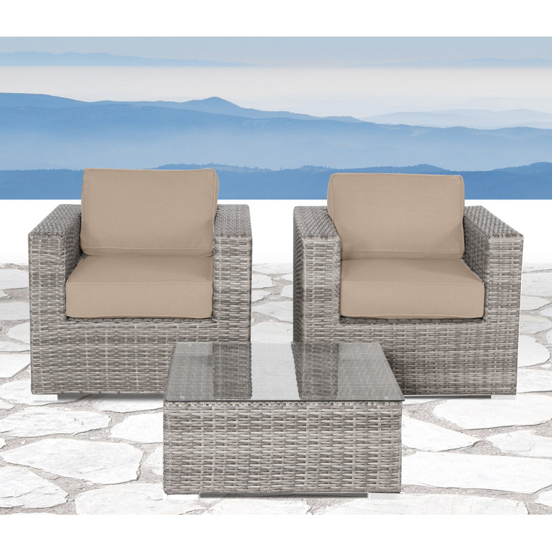 Commodore Wicker Fully Assembled 2 - Person Seating Group with Cushions, Beige, Mixed Gray
